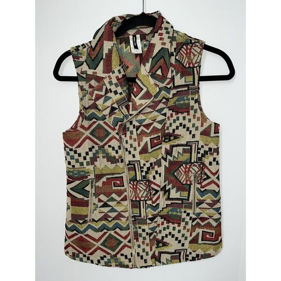 Aztec Vest Women’s Size Small Southwestern Tapestry West 36th Diagonal Zip Rodeo - Picture 2 of 13